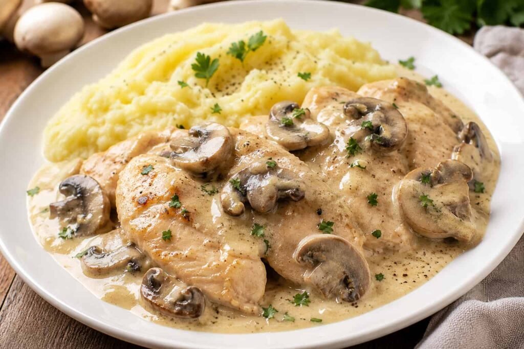 Bijelo meso u umaku – jednostavan kremasti recept s gljivama