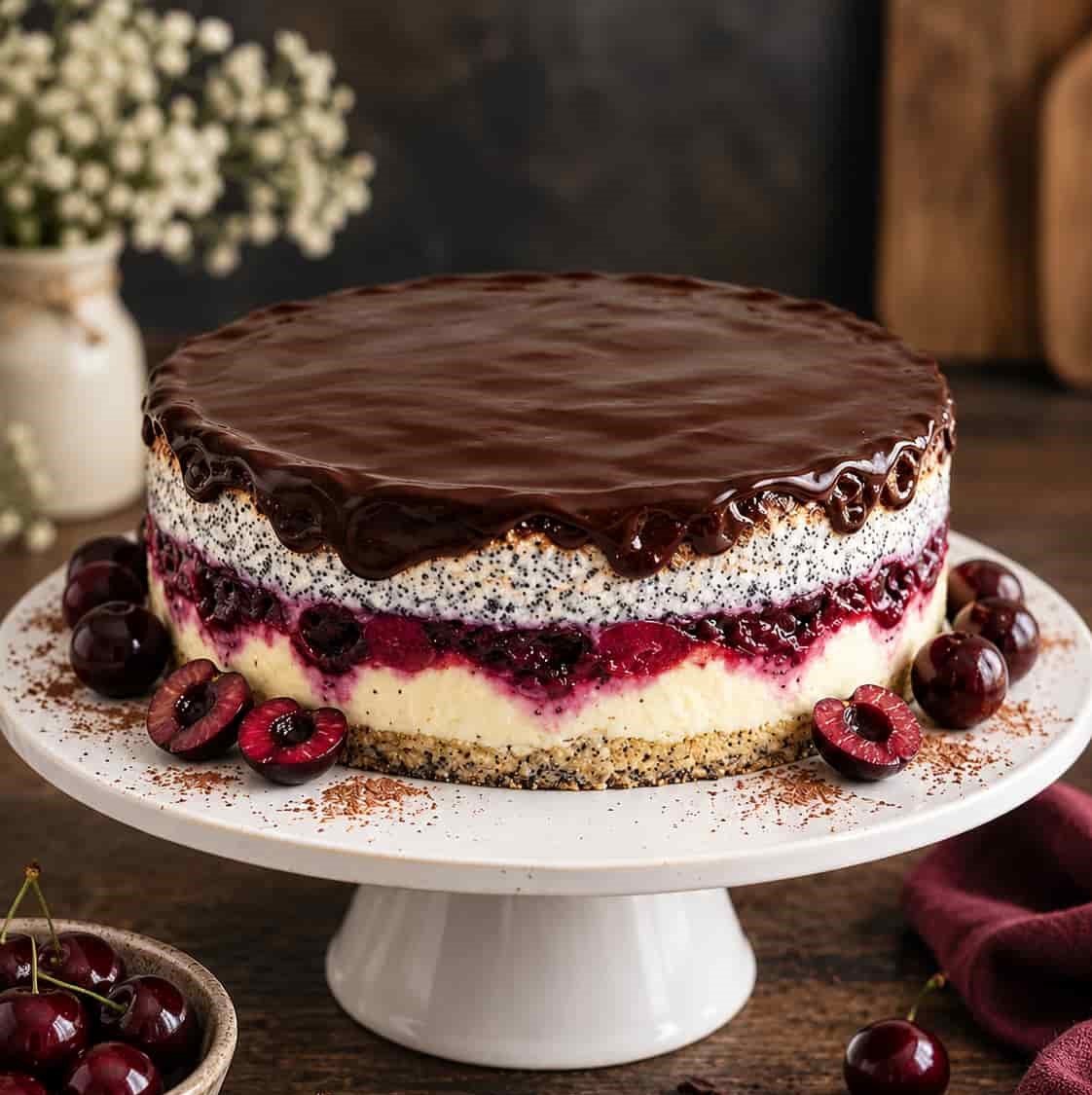 Pečeni cheesecake s višnjama i makom